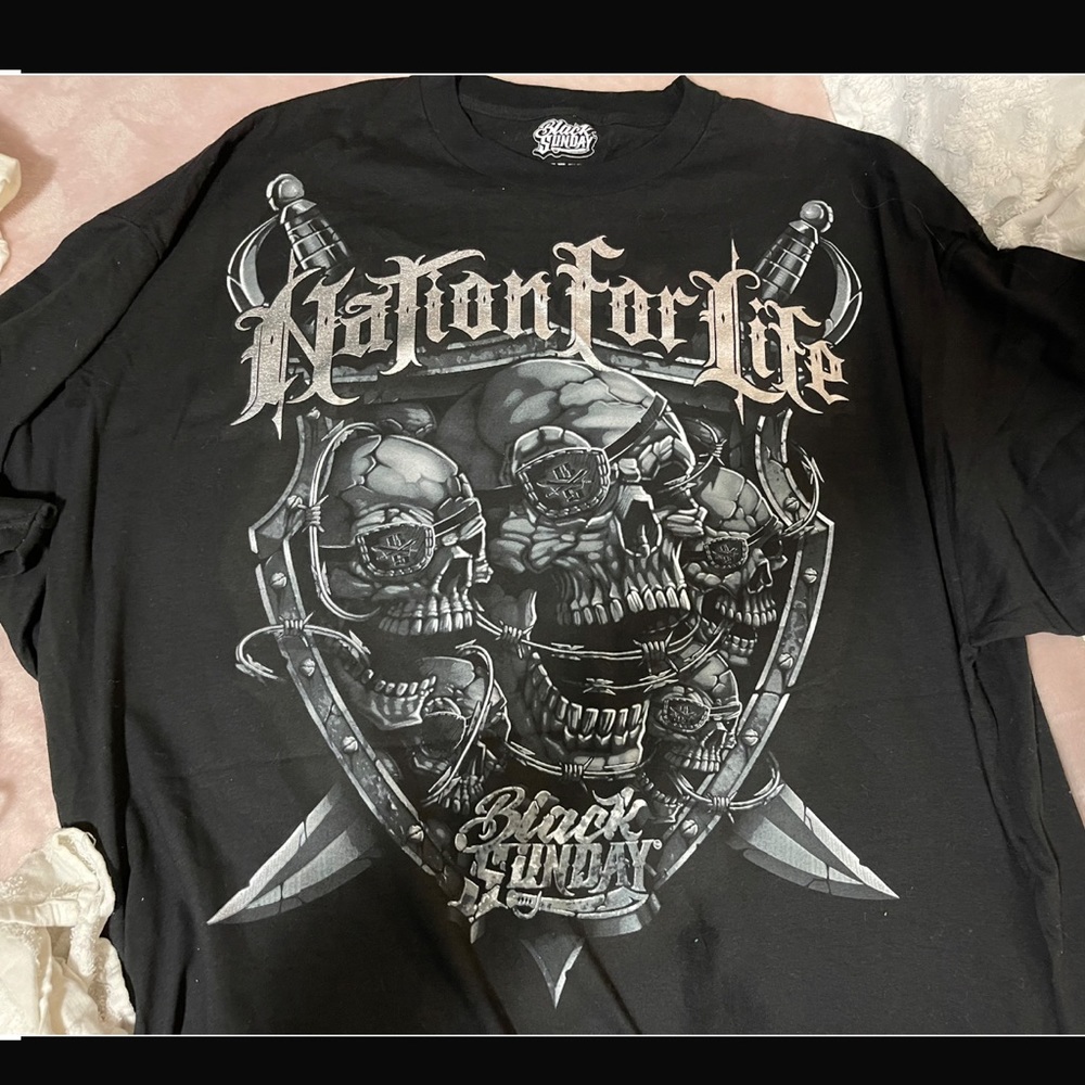MENS 4XL SKULL BIKER BLACK SUNDAY T-SHIRT